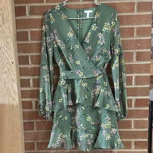 Leith Green Floral Long Sleeve Dress